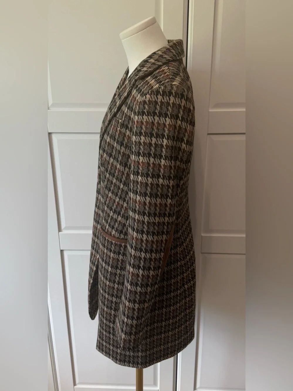 Tommy Hilfiger Plaid Houndstooth Blazer w Faux Leather Pocket Trim Size:6 NWOT - Picture 6 of 16